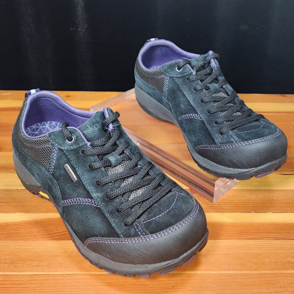 Dansko Paisley Waterproof Black Suede Sneaker Purple Accent SZ. 37 US 6.5-7